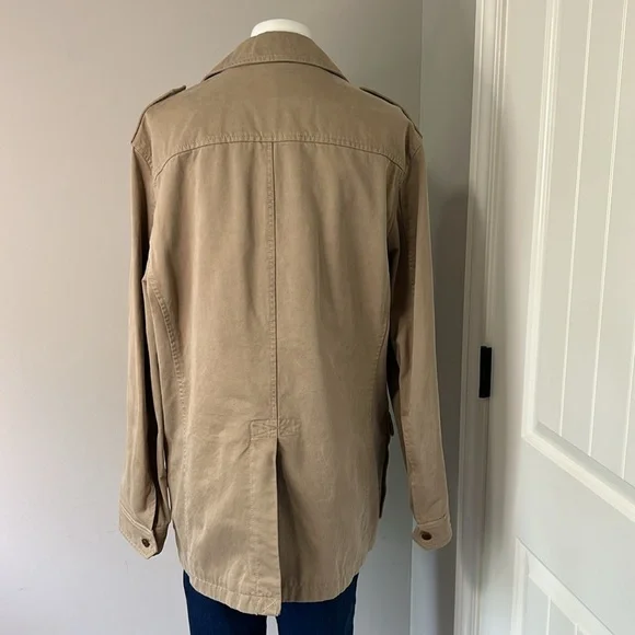 BANANA REPUBLIC Twill Utility Military Jacket Khaki Tan Womens Sz L NEW